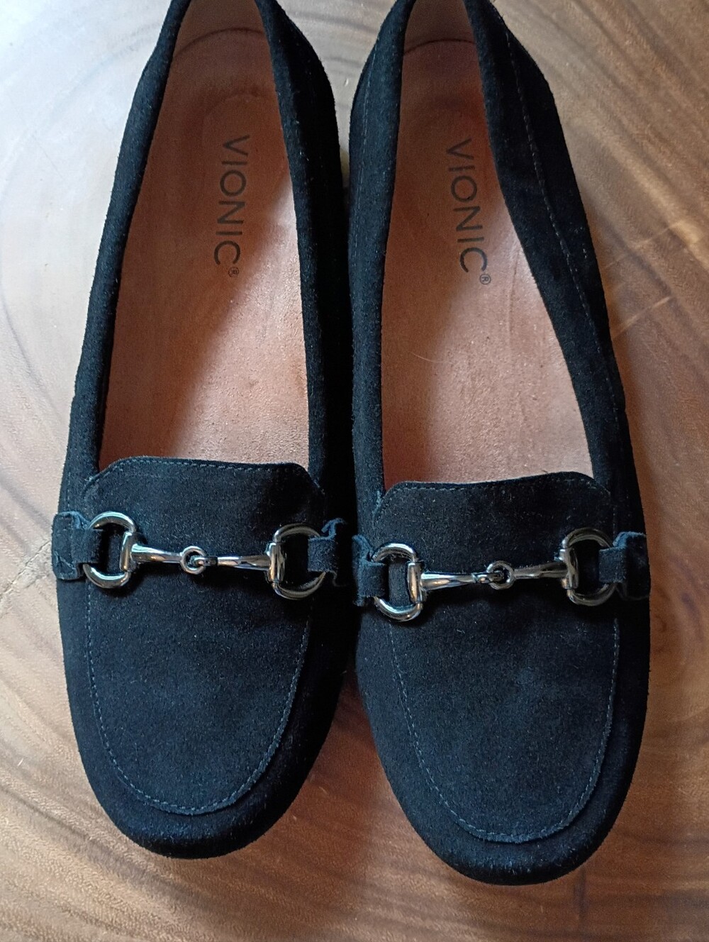 VIONIC “Bibiana” Black Suede Loafers with Horsebit Hardware Size 9